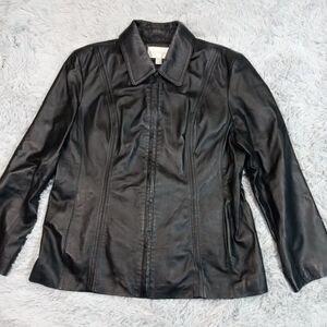 Worthington Black Leather Zip-Front Jacket